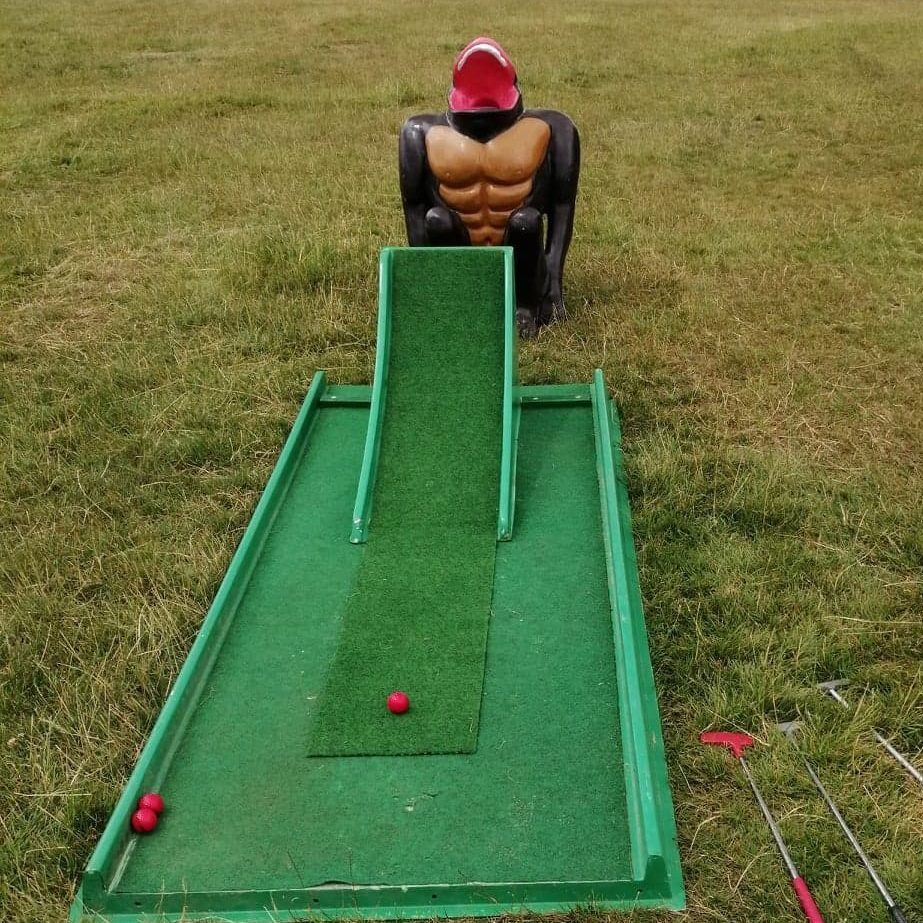 Our fun and tricky Gorilla Golf Putt Challenge set up ready for a Wedding.