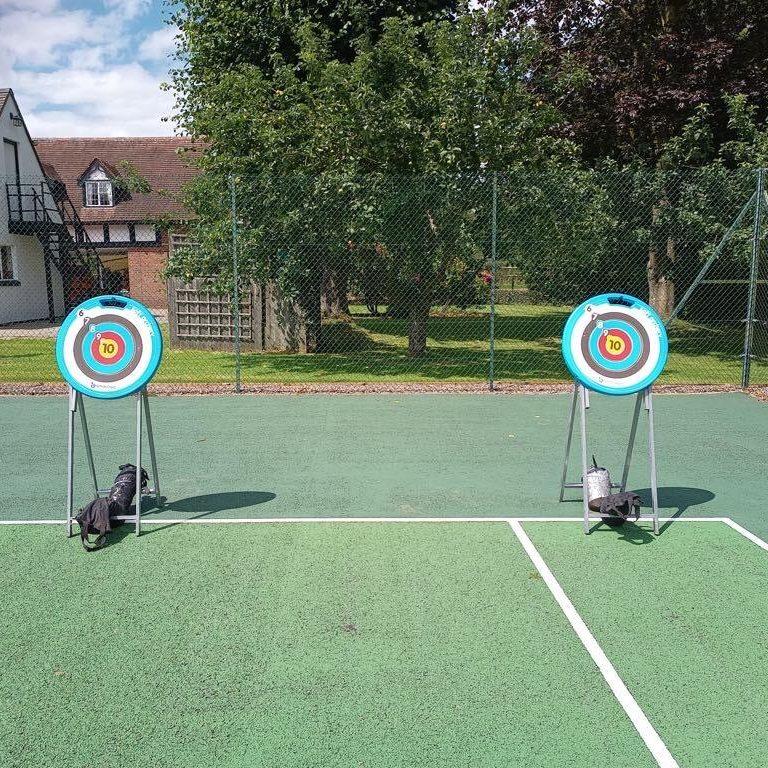 Two of our Safe Archery targets on stands set out ready for a School Fete.