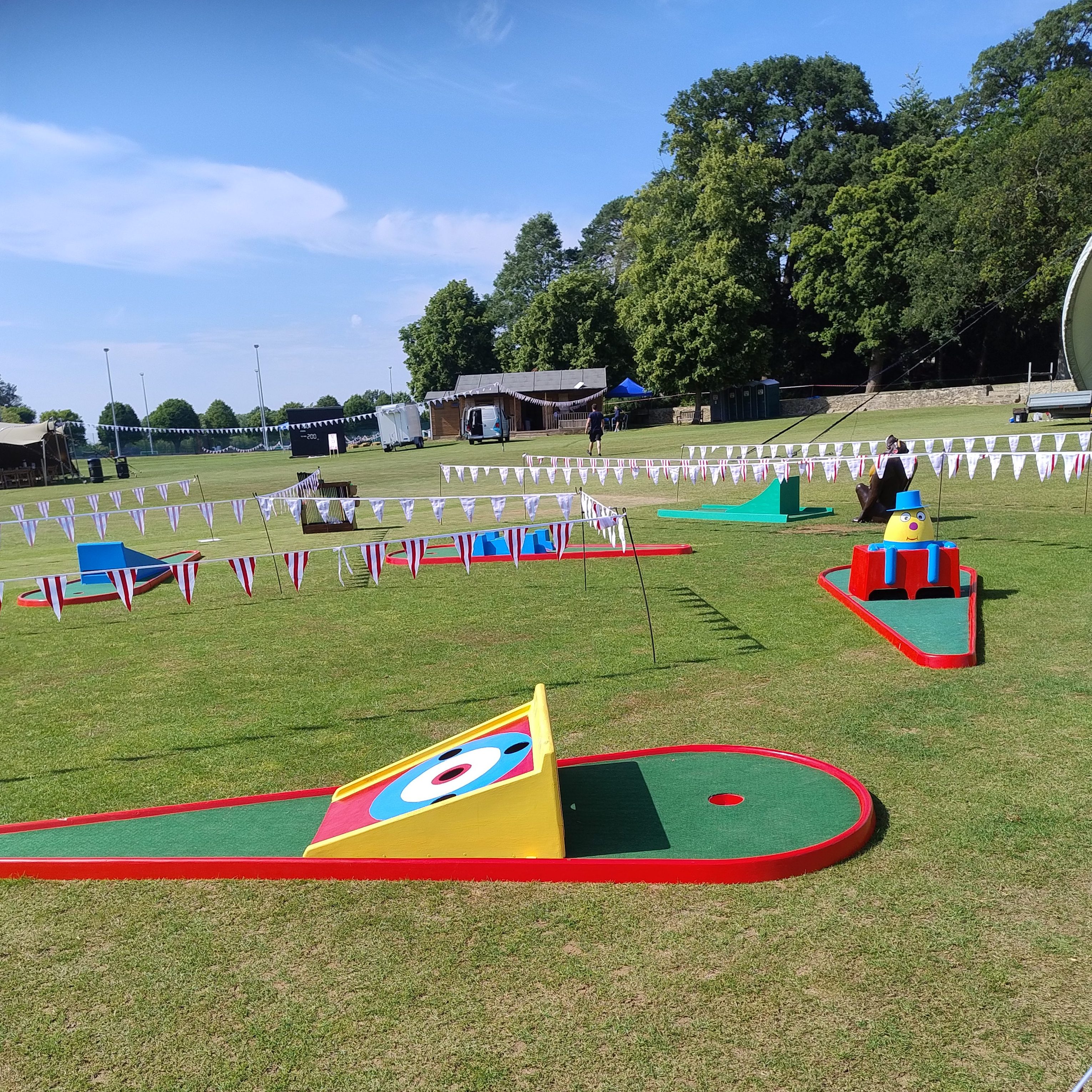 A snapshot of a School Fete with our Crazy Golf ready for use.