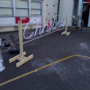 Christmas Sign set up ready for darkness