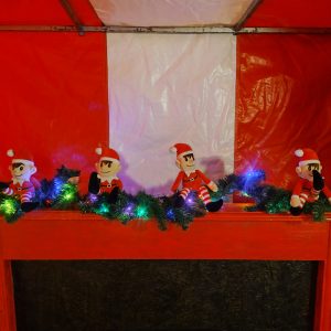 Knock the Elf off the Shelf Carnival Side Stall - with working log burner!