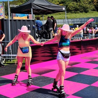 Different coloured vinyl for the flooring of a Roller Rink - colours can suit themes and company logos